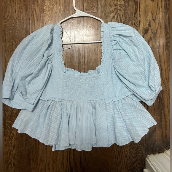 Free People Flowy Square Neck Shirt in Light Blue - Small - Picture 2 of 4